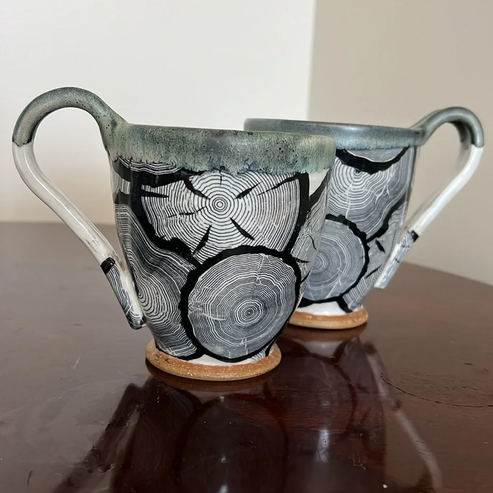 Pottery Nature Inspired Wood Grain 2 Coffee / Tea Mugs - Picture 5 of 14